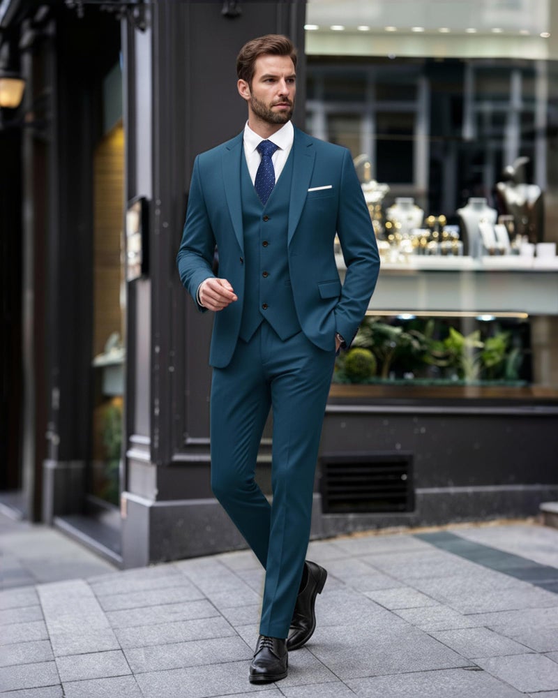 EastSide Men's Slim Fit 3 Pieces , One Button Sets Vest Pants Coat Suit, Light Blue, X-Small - Image 3